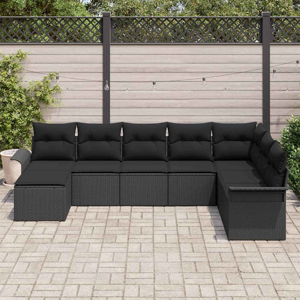 Ensemble de canapé de jardin avec coussin 8 pcs Noir Poly rotin