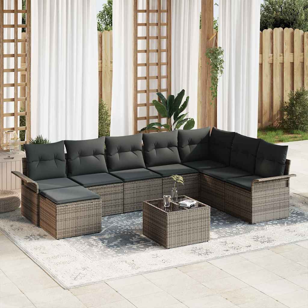 Ensemble de canapé de jardin 9 pc Noir Poly rotin