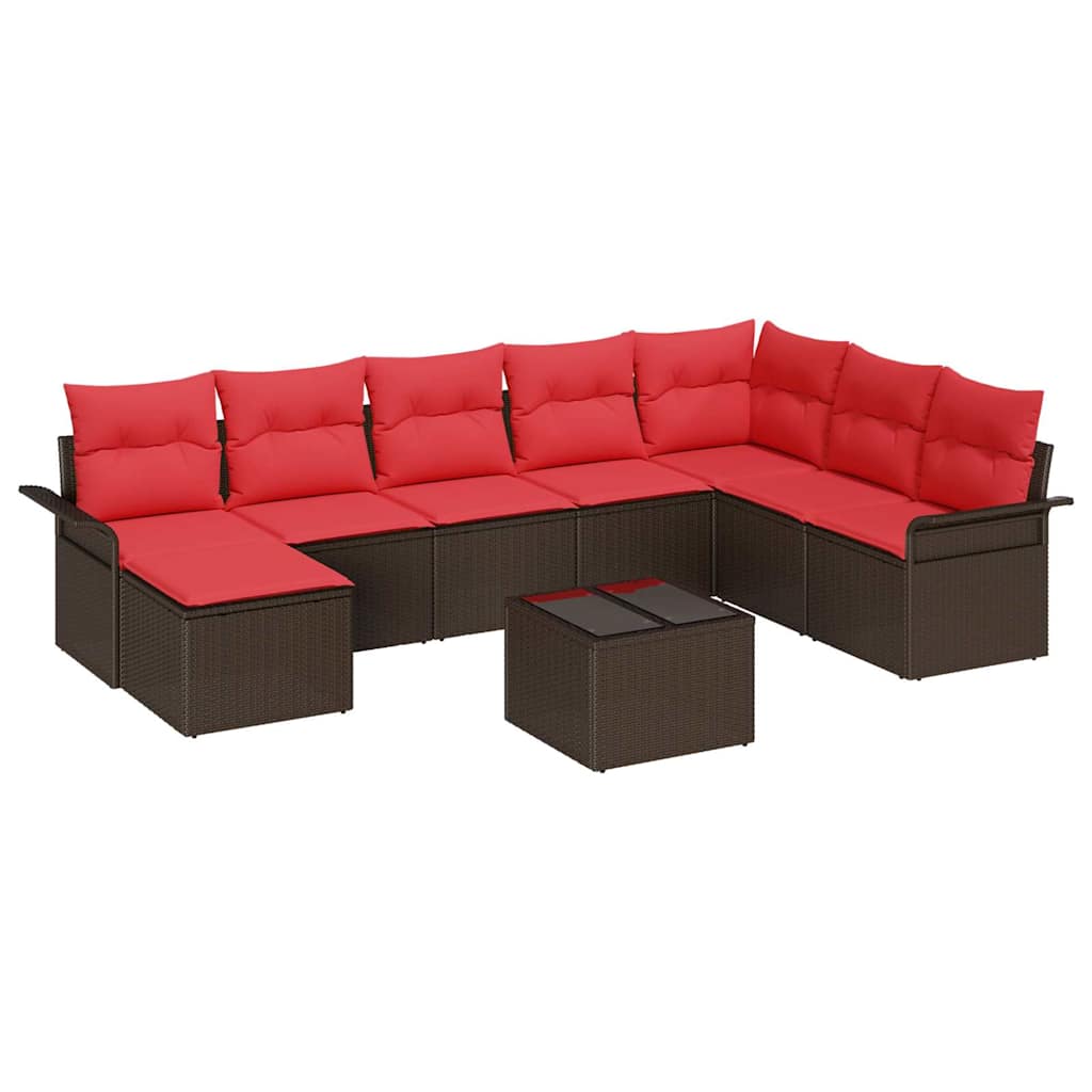 Ensemble de canapé de jardin 9 pcs Marron Poly rotin