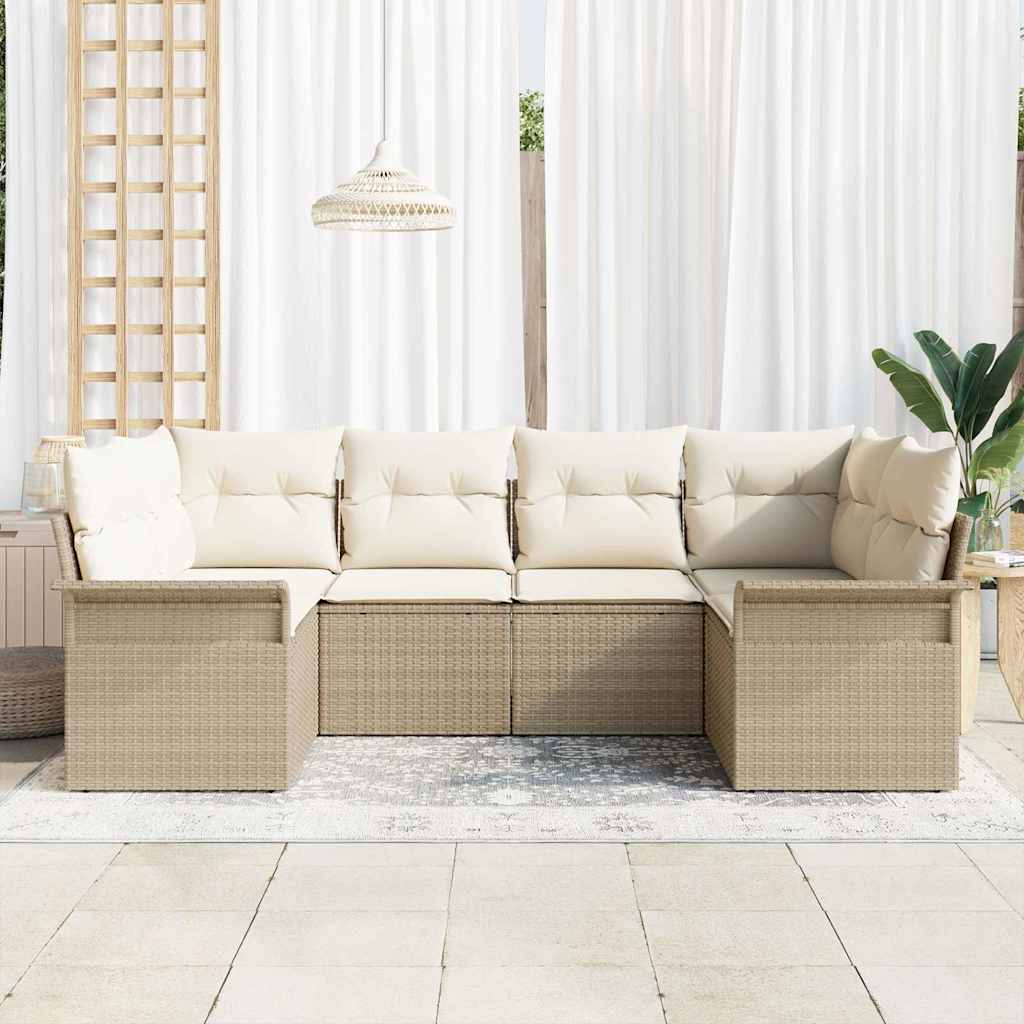 Ensemble de canapé de jardin 6 pc Beige Poly rotin