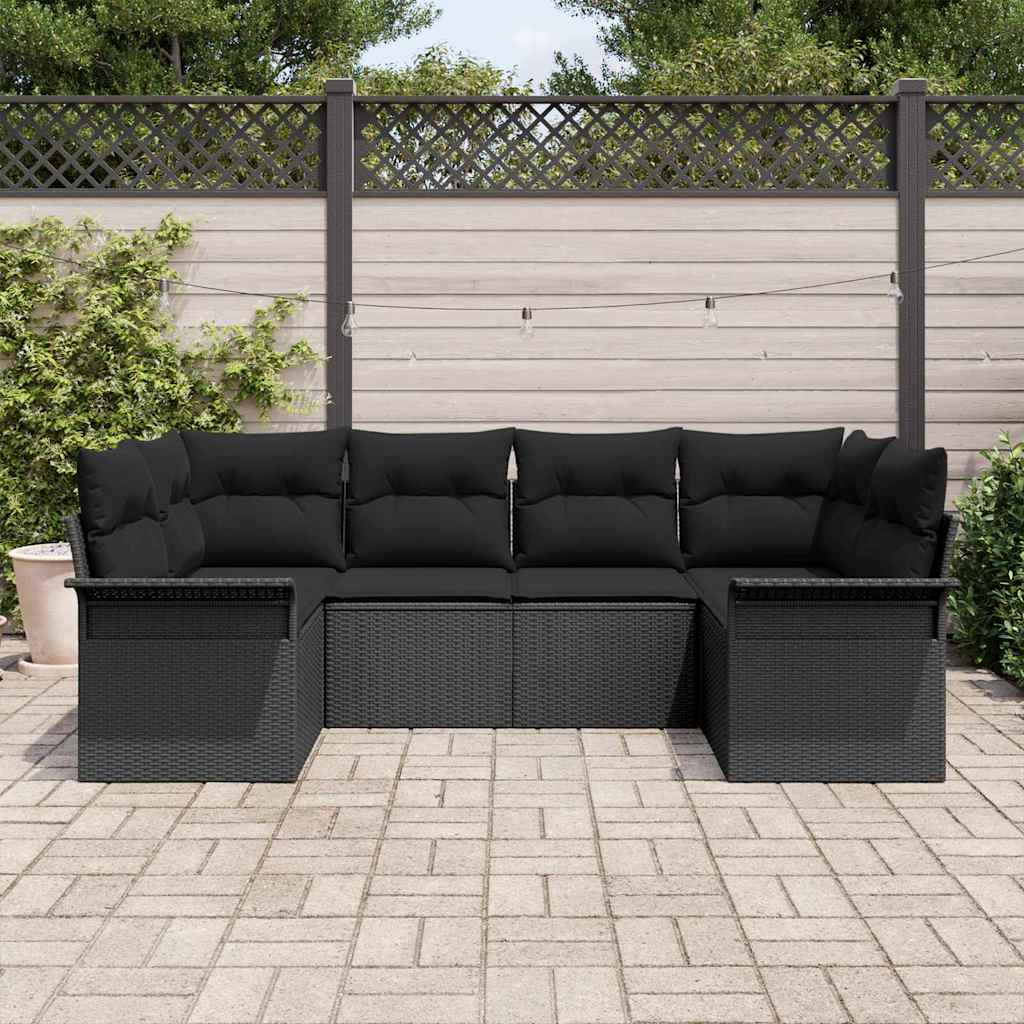 Ensemble de canapé de jardin 6 pcs Noir Poly rotin