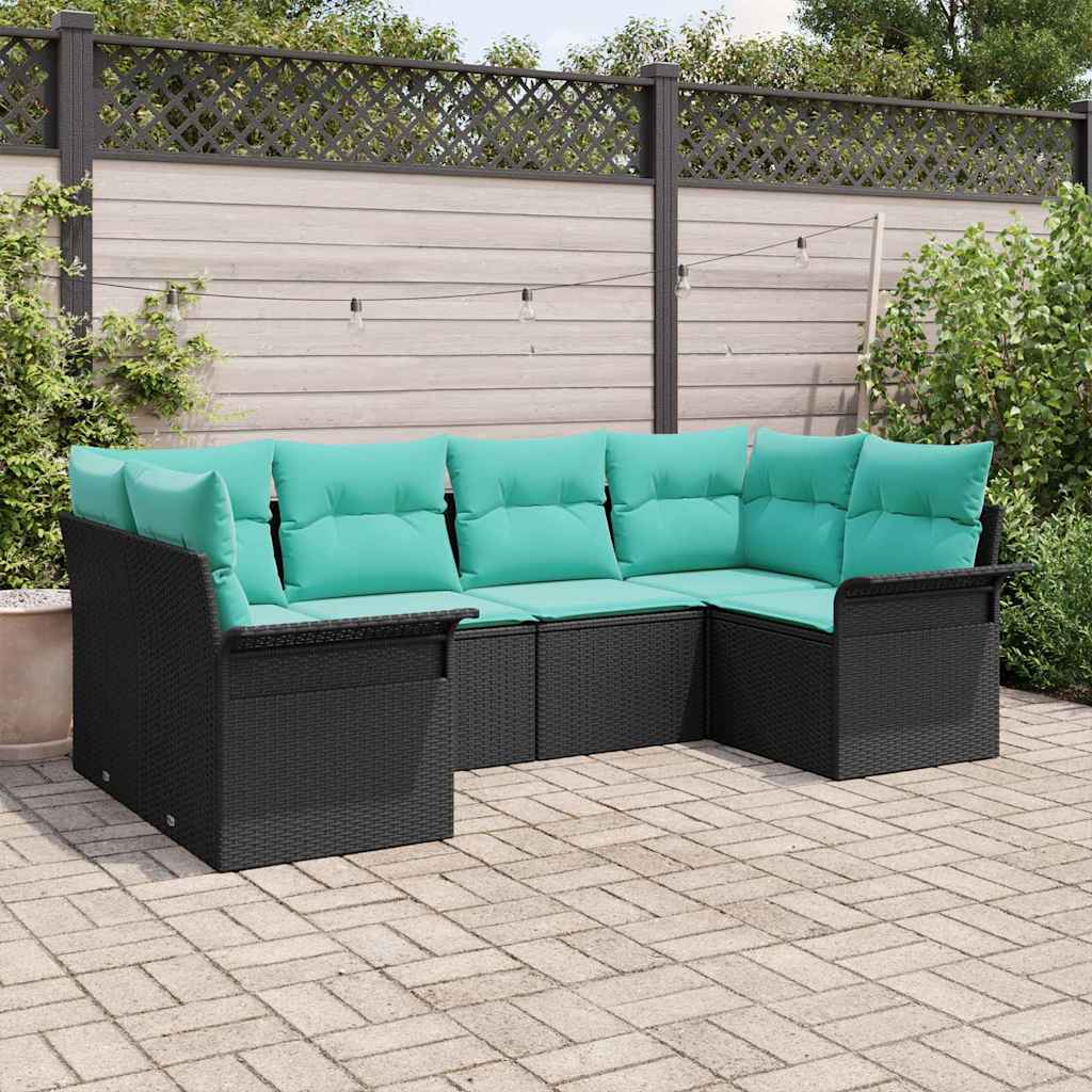 Ensemble de canapé de jardin 6 pcs Noir Poly rotin