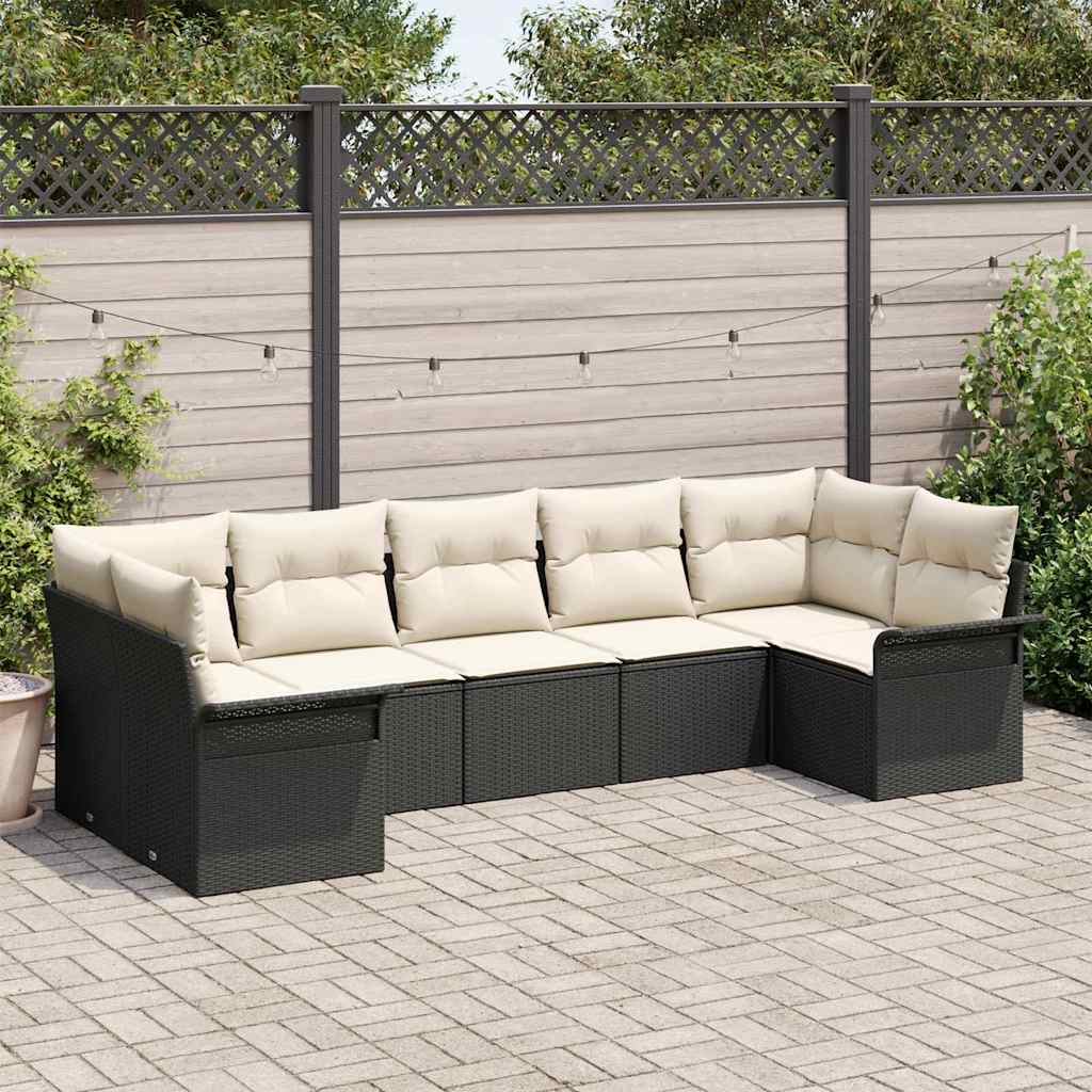 Ensemble de canapé de jardin 7 pc Noir Poly rotin