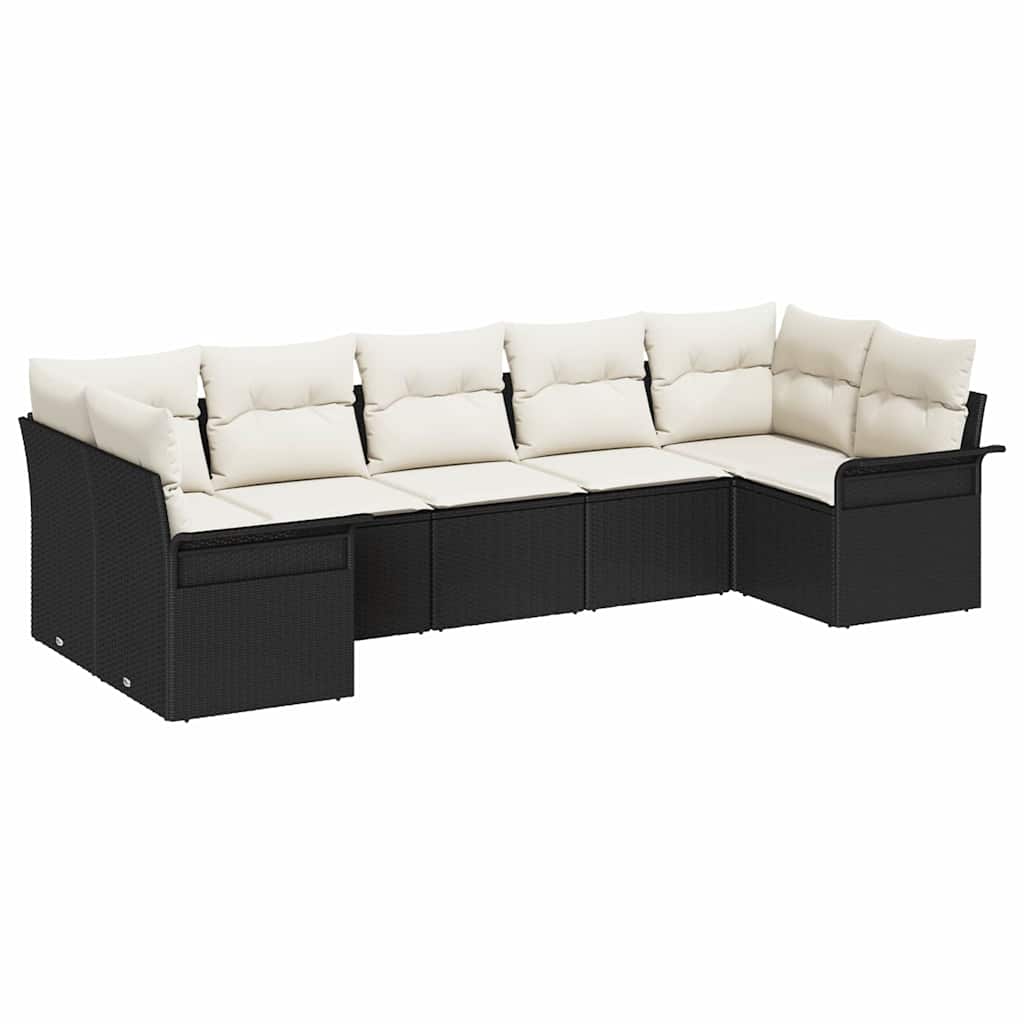 Ensemble de canapé de jardin 7 pcs Noir Poly rotin