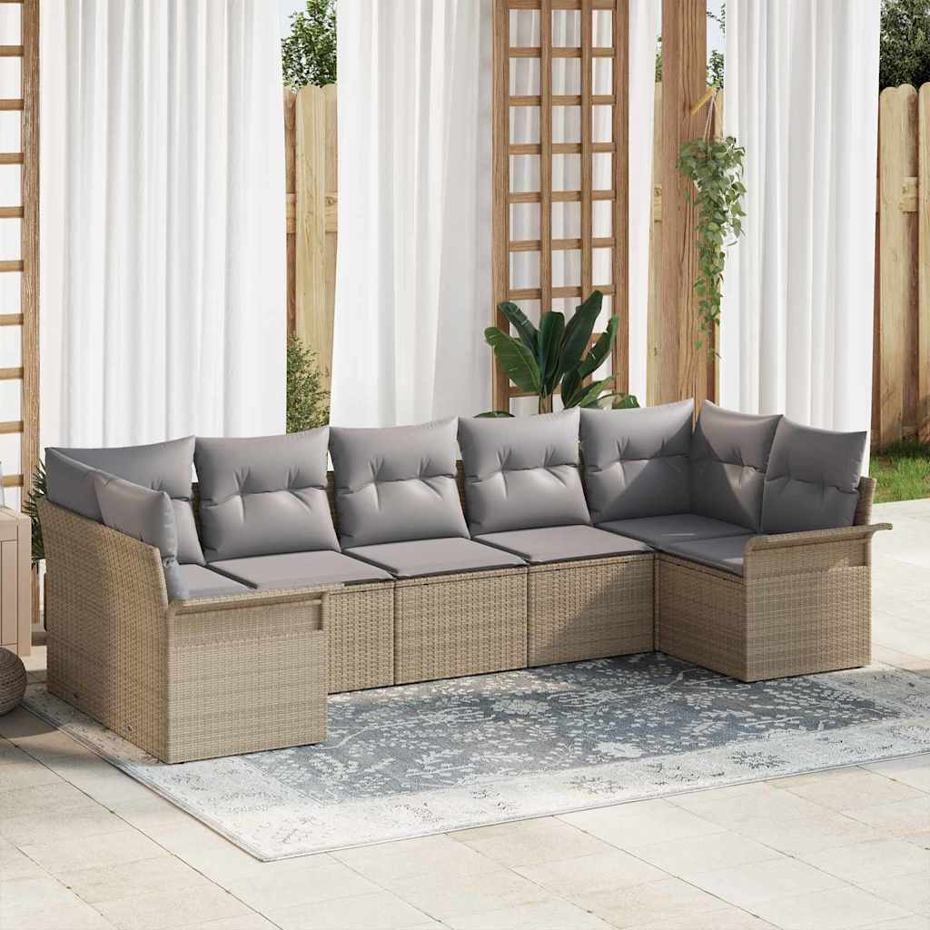 Ensemble de canapé de jardin 7 pcs Beige Poly rotin