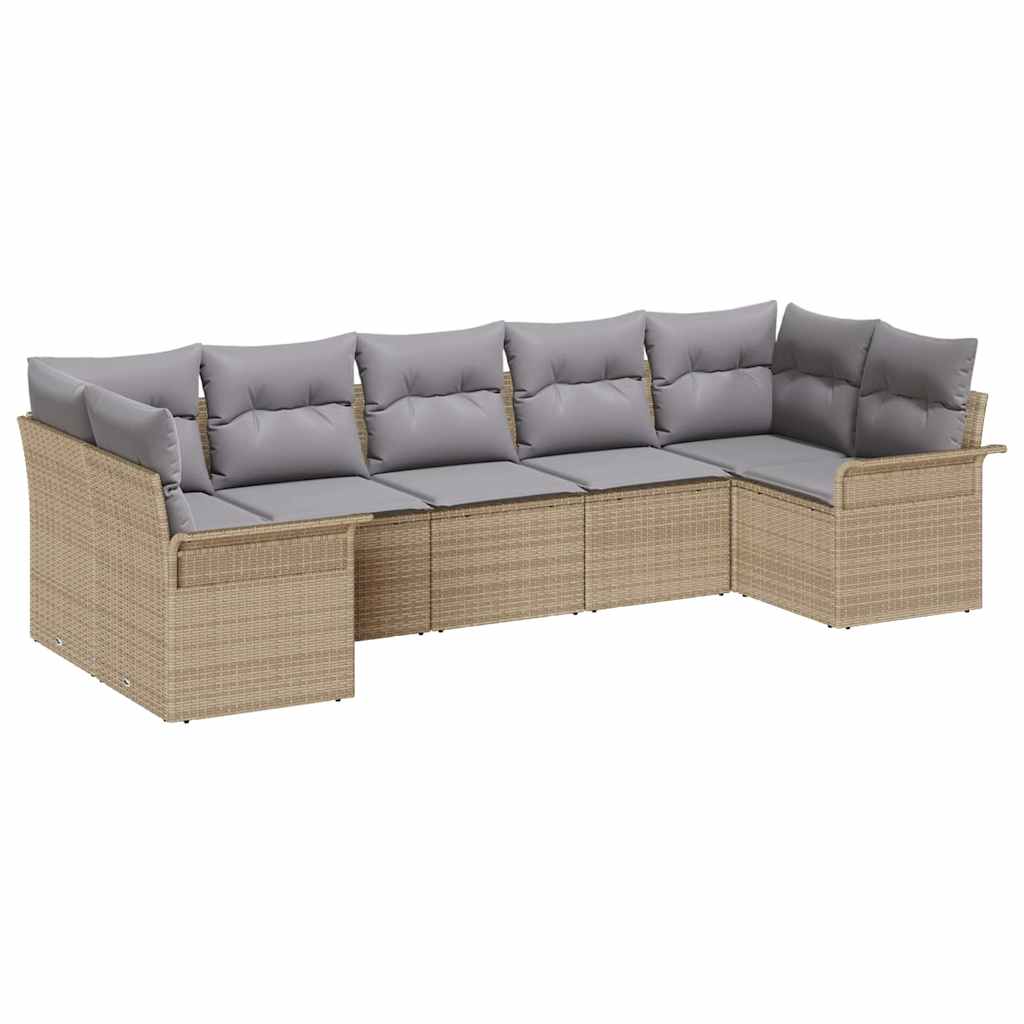 Ensemble de canapé de jardin 7 pcs Beige Poly rotin