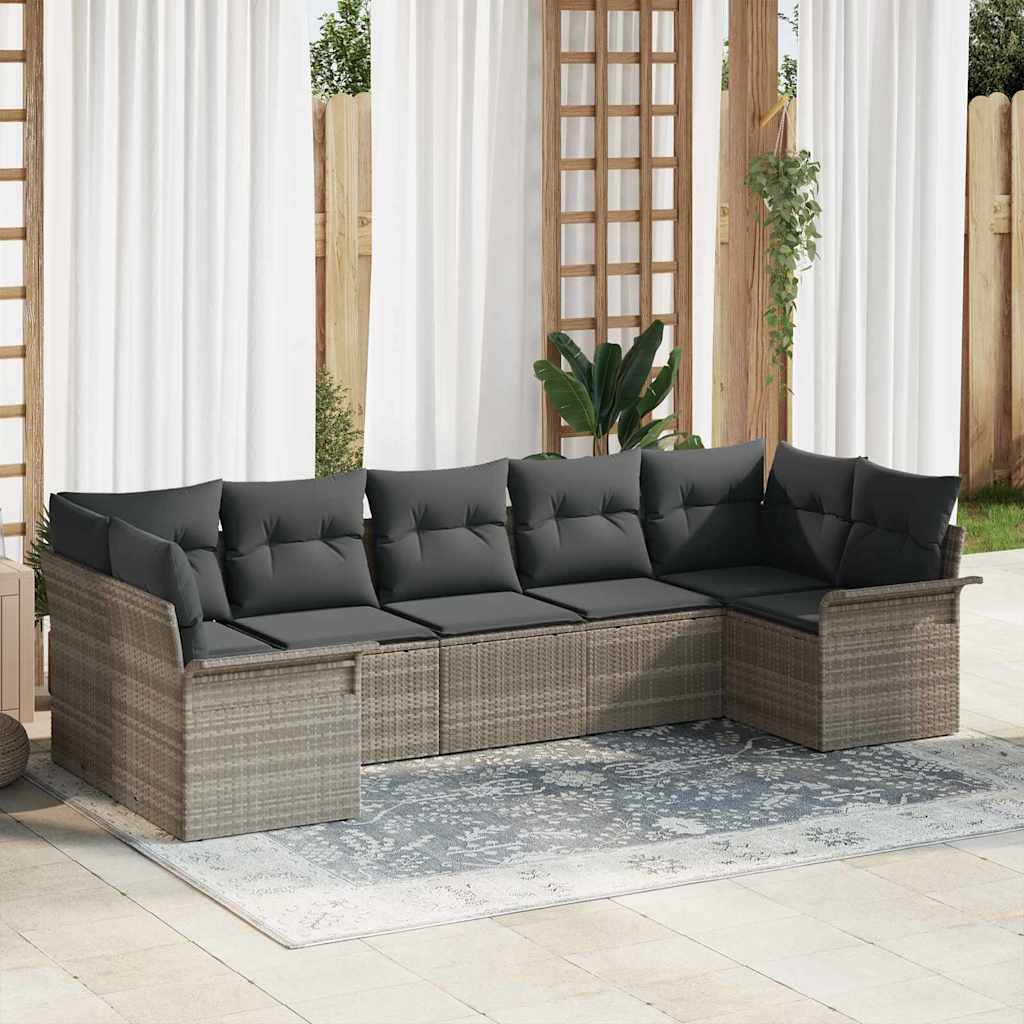 Ensemble de canapé de jardin 7 pc Gris clair Poly rotin