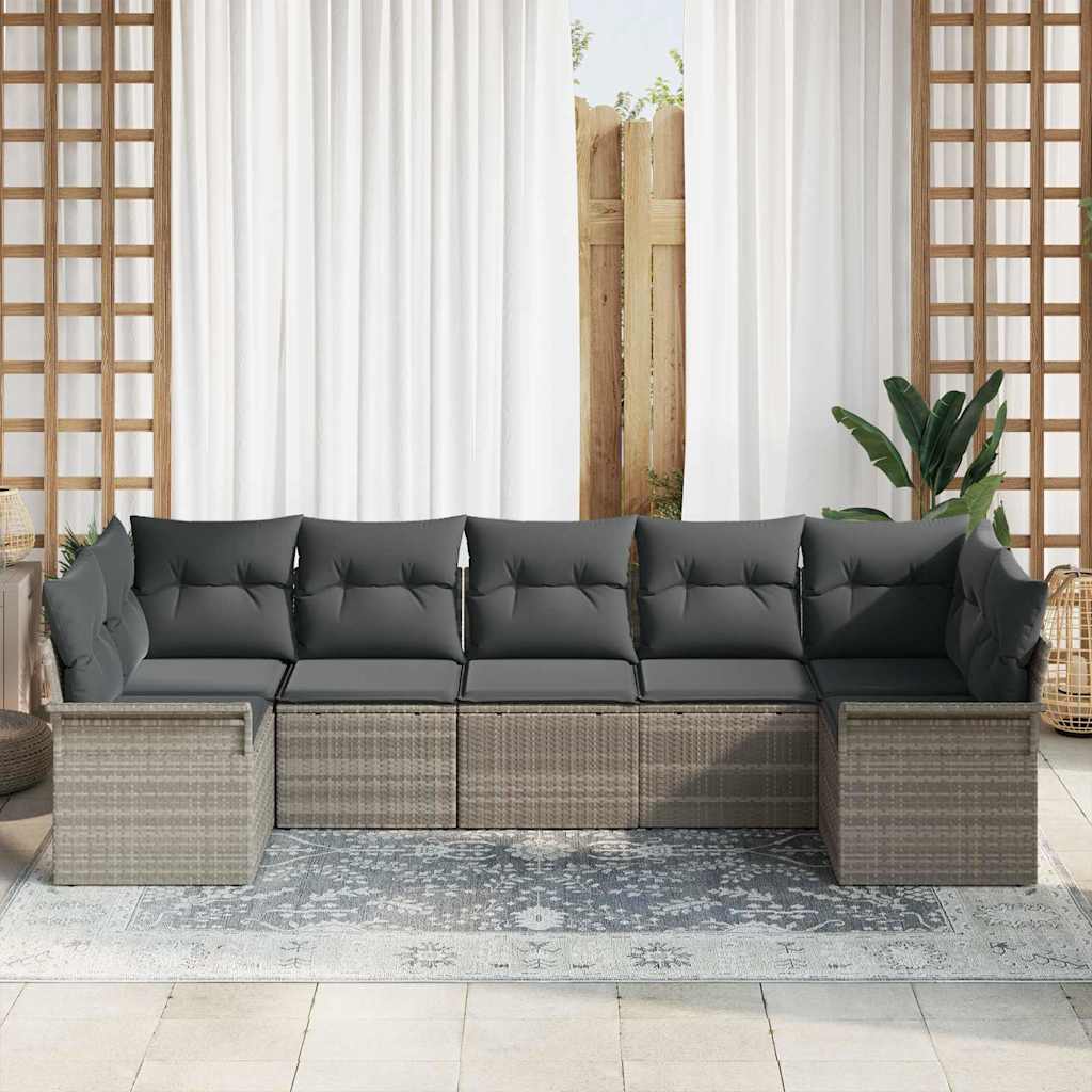 Ensemble de canapé de jardin 7 pcs Gris clair Poly rotin