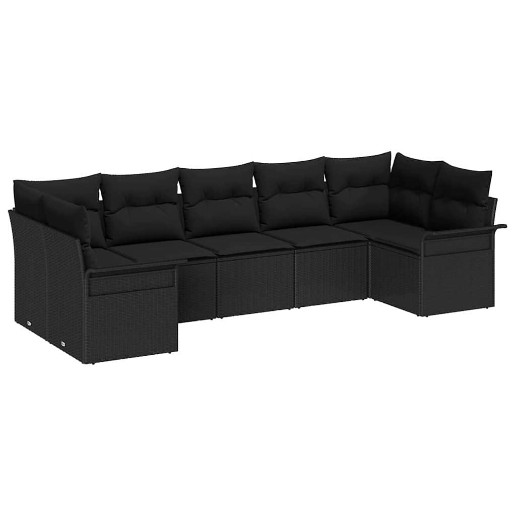 Ensemble de canapé de jardin 7 pcs Noir Poly rotin