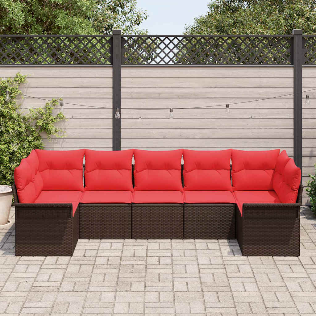 Ensemble de canapé de jardin 7 pcs Marron Poly rotin