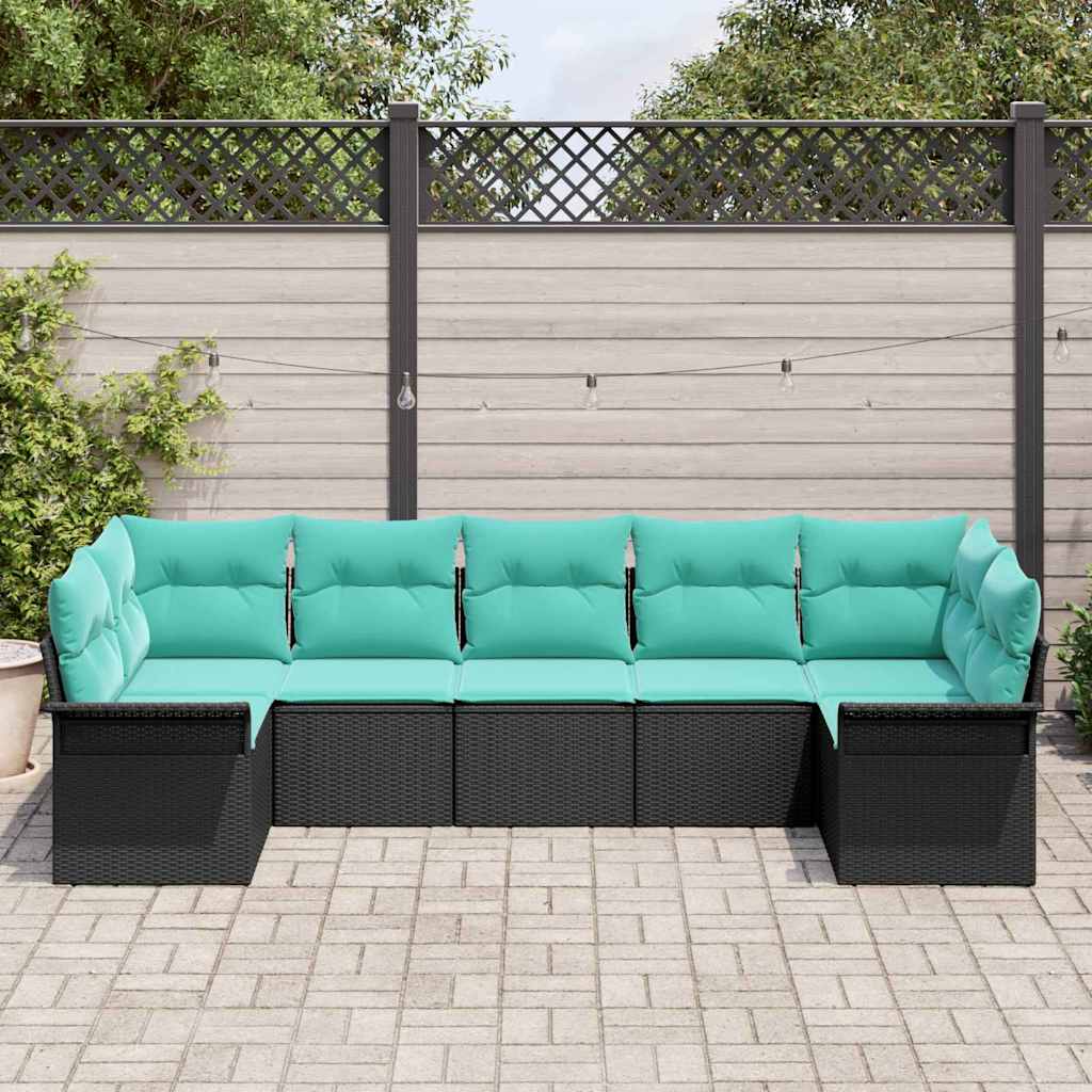 Ensemble de canapé de jardin 7 pcs Noir Poly rotin - XIOS
