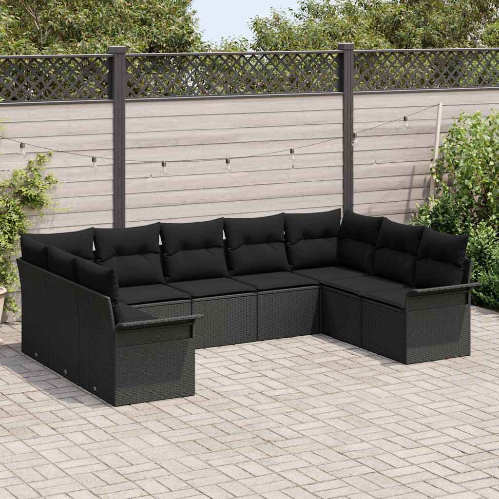 Ensemble de canapé de jardin avec stockage 9 pcs Noir polyrotin