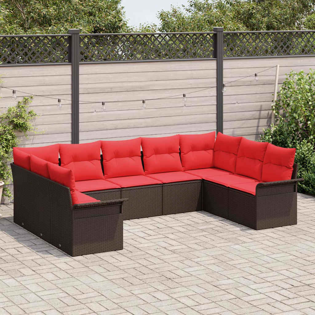 Ensemble de canapé de jardin 9 pcs Beige polyrotin