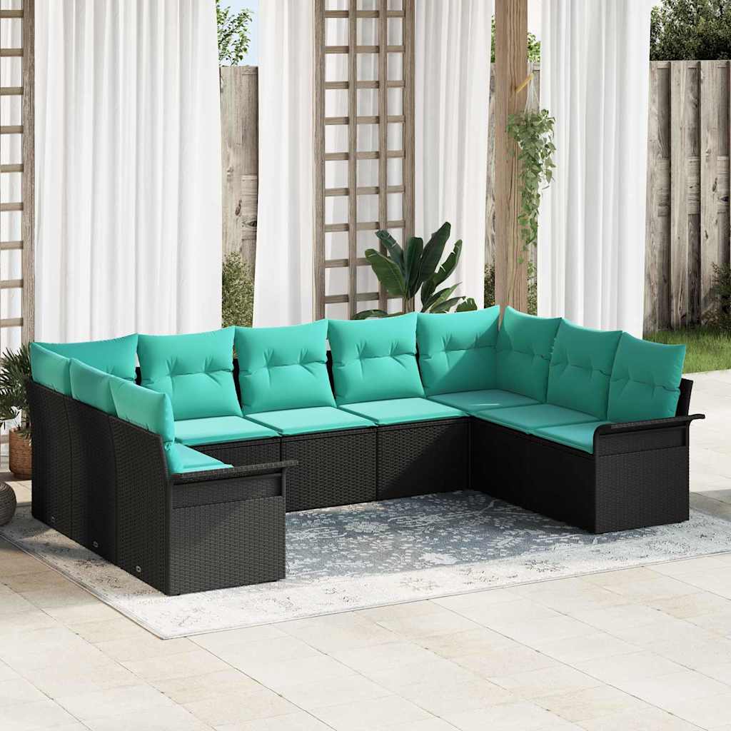 Ensemble de canapé de jardin avec stockage 9 pcs Noir polyrotin