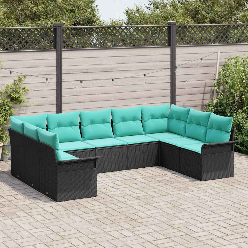 Ensemble de canapé de jardin avec stockage 9 pcs Noir polyrotin