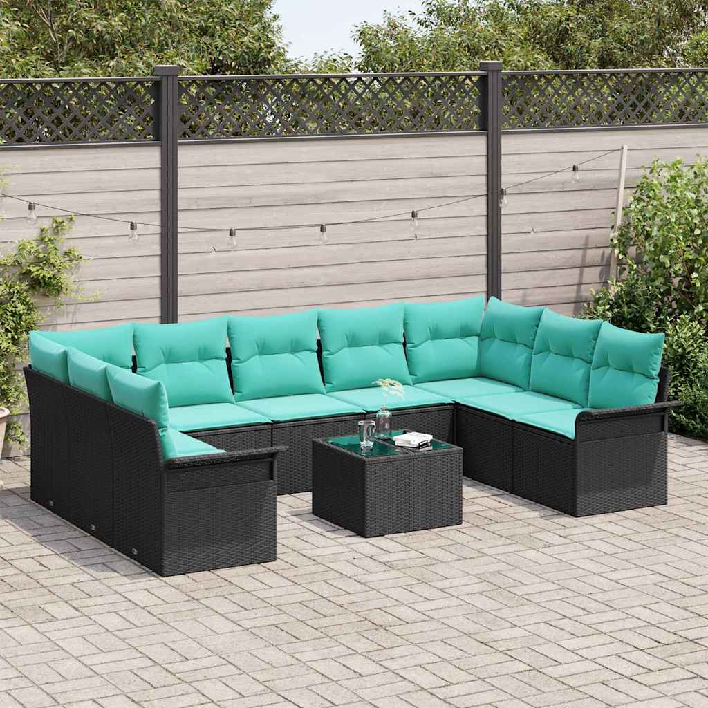 Ensemble de canapé de jardin 10 pcs Noir Poly rotin