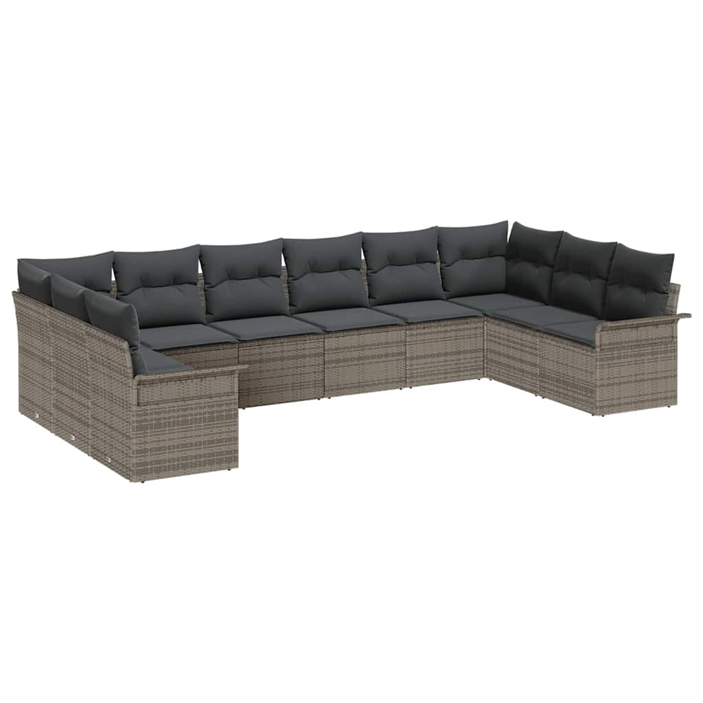 Ensemble de canapé de jardin 10 pcs Gris polyrotin