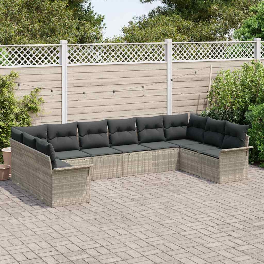 Ensemble de canapé de jardin 10 pcs Gris clair polyrotin