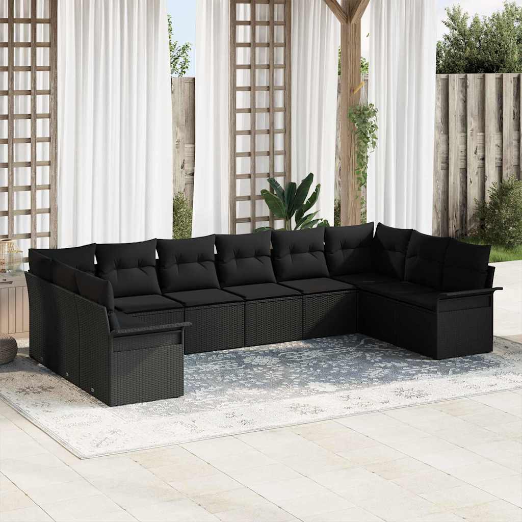 Ensemble de canapé de jardin 10 pcs Noir polyrotin