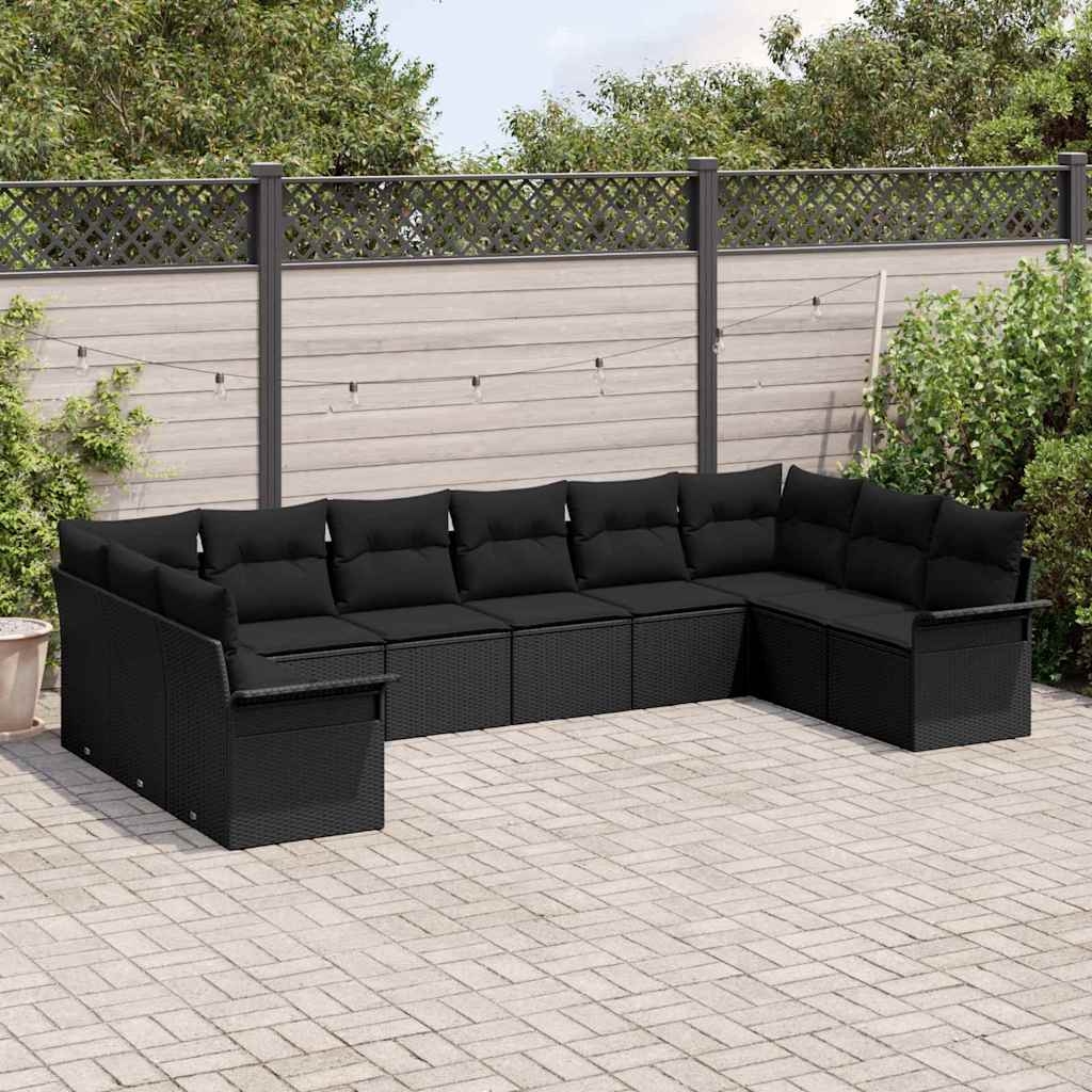 Ensemble de canapé de jardin 10 pcs Noir polyrotin