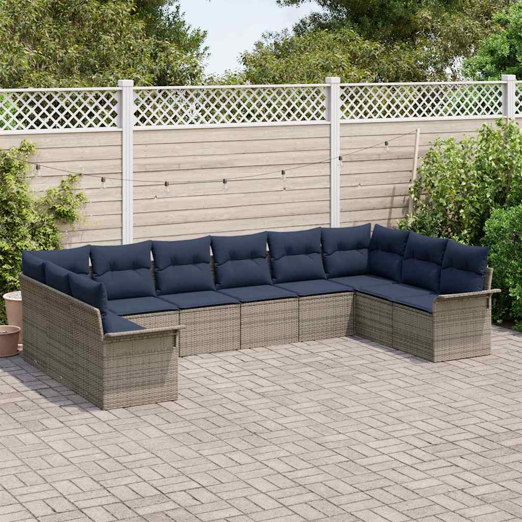 Ensemble de canapé de jardin 10 pcs Gris clair polyrotin