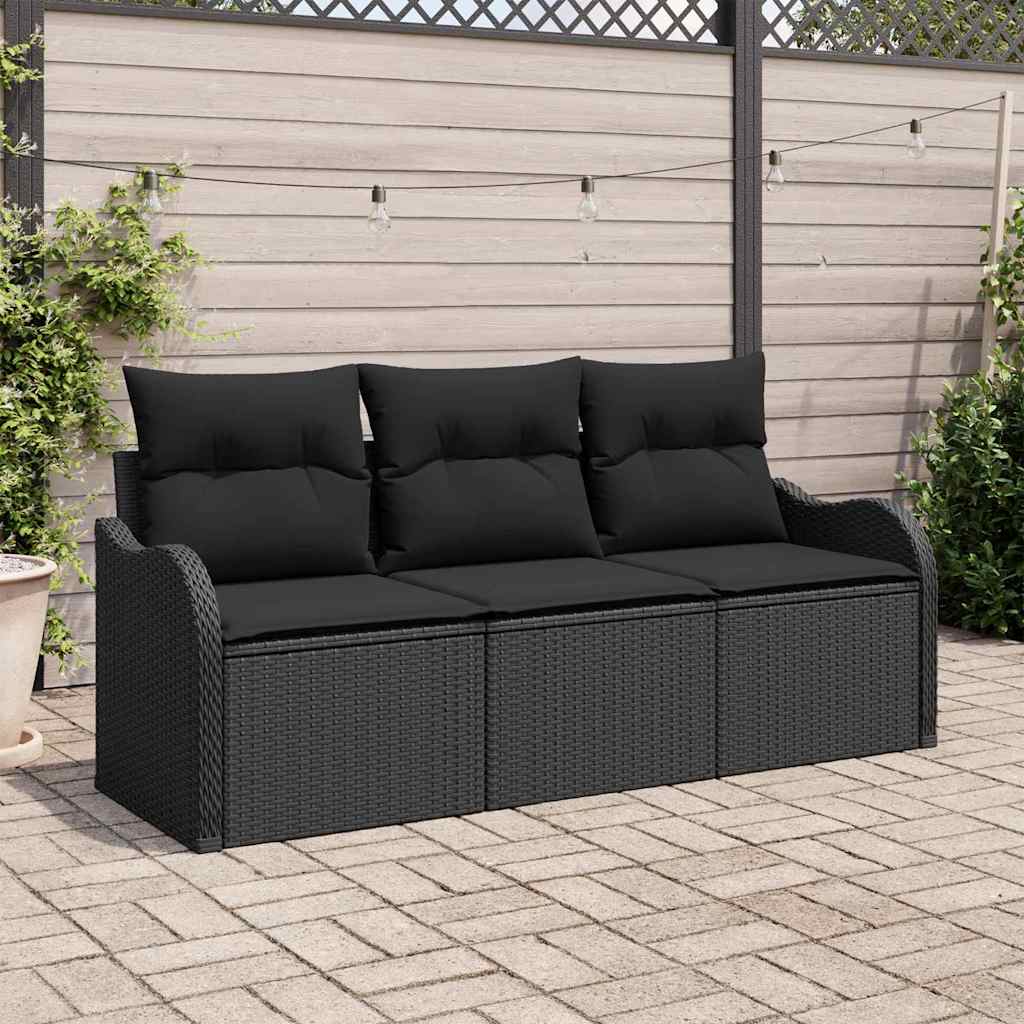 Ensemble de canapé de jardin 3 pcs Noir Poly rotin