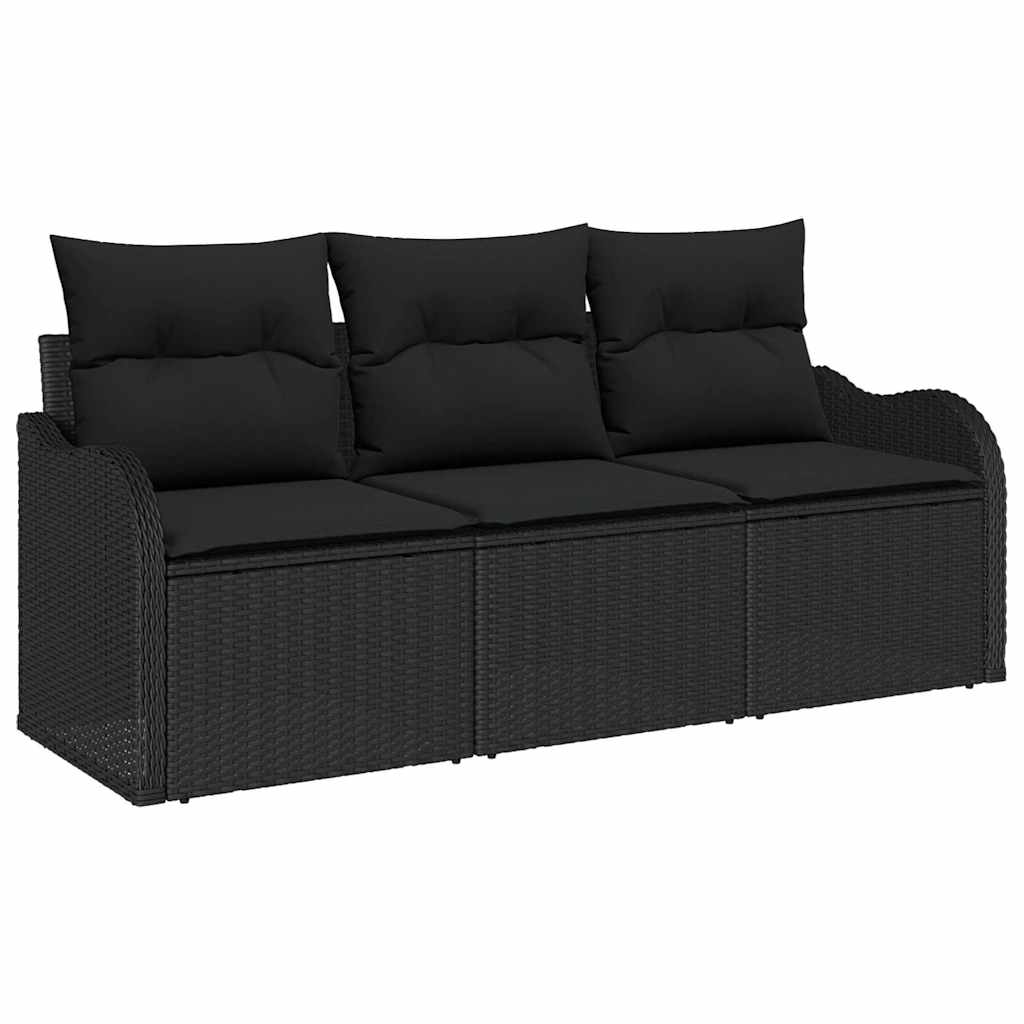 Ensemble de canapé de jardin 3 pcs Noir Poly rotin