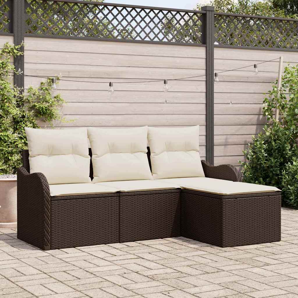Ensemble de canapé de jardin 4 pcs Marron polyrotin
