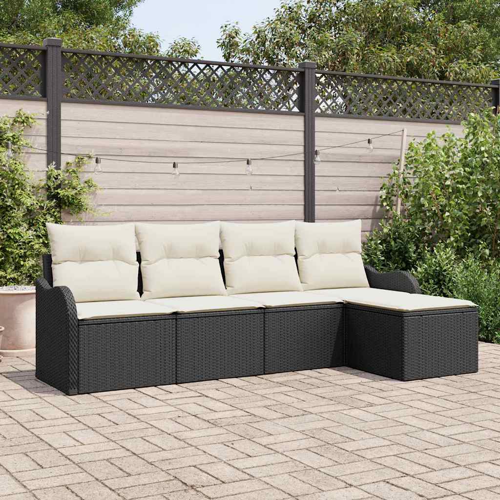 Ensemble de canapé de jardin avec coussin 5 pcs Noir Poly rotin