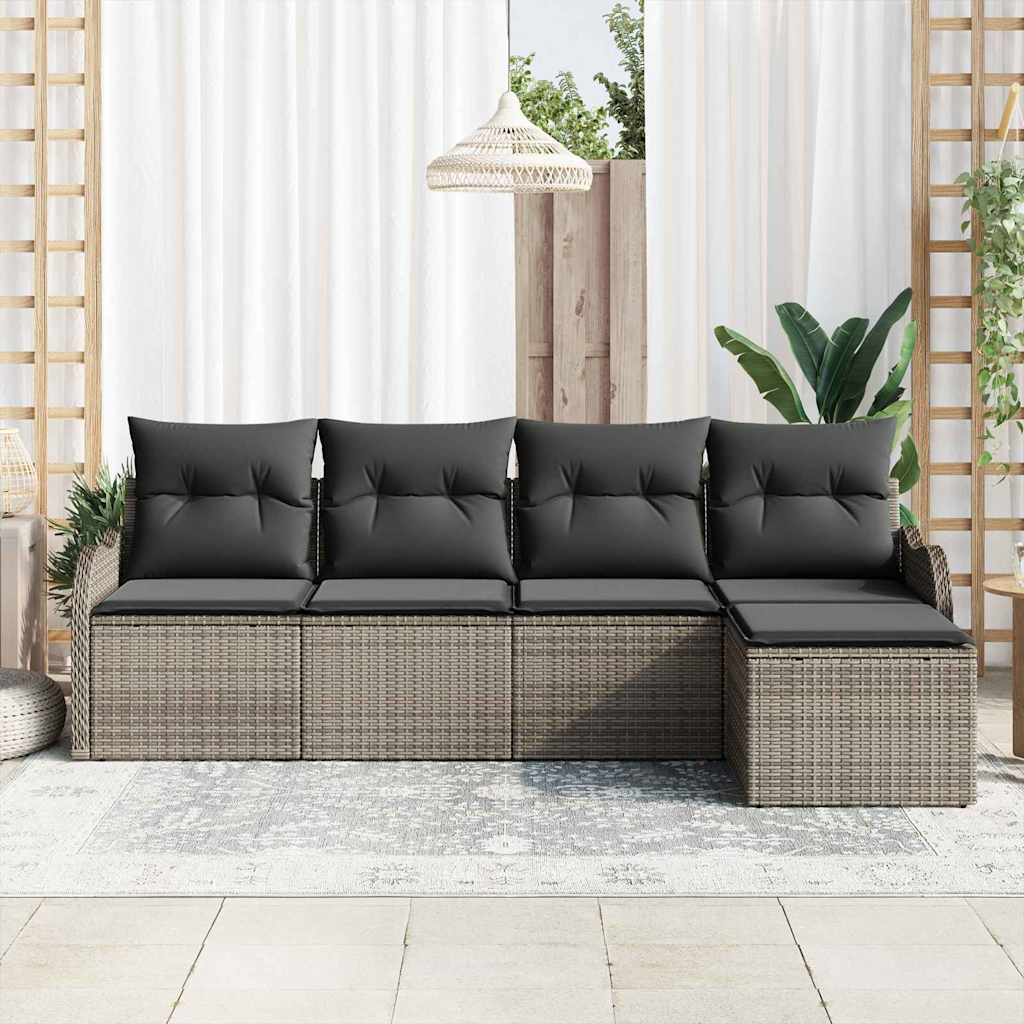 Ensemble de canapé de jardin 5 pc Gris polyrotin
