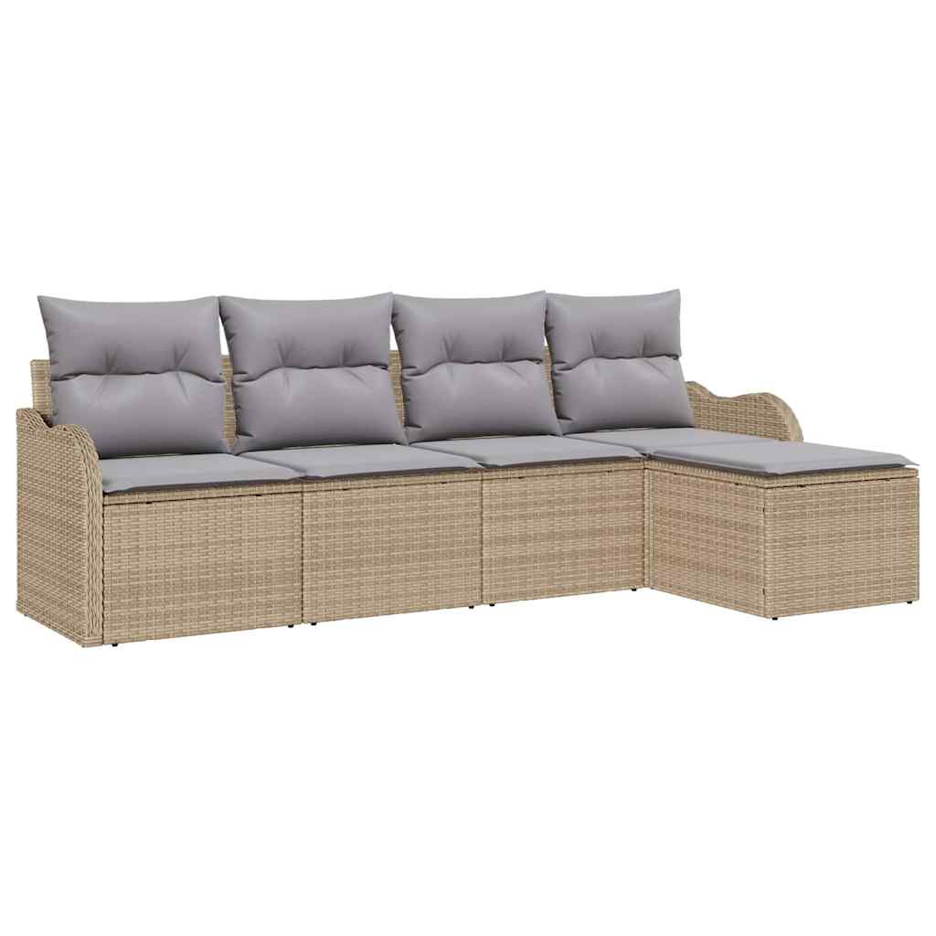 Ensemble de canapé de jardin 5 pcs Beige Poly rotin