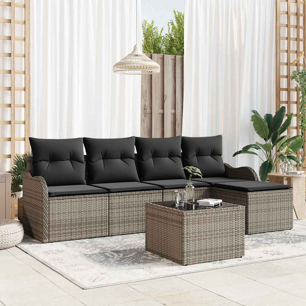 Ensemble de canapé de jardin avec coussin 6 pcs Noir Poly rotin - XIOS