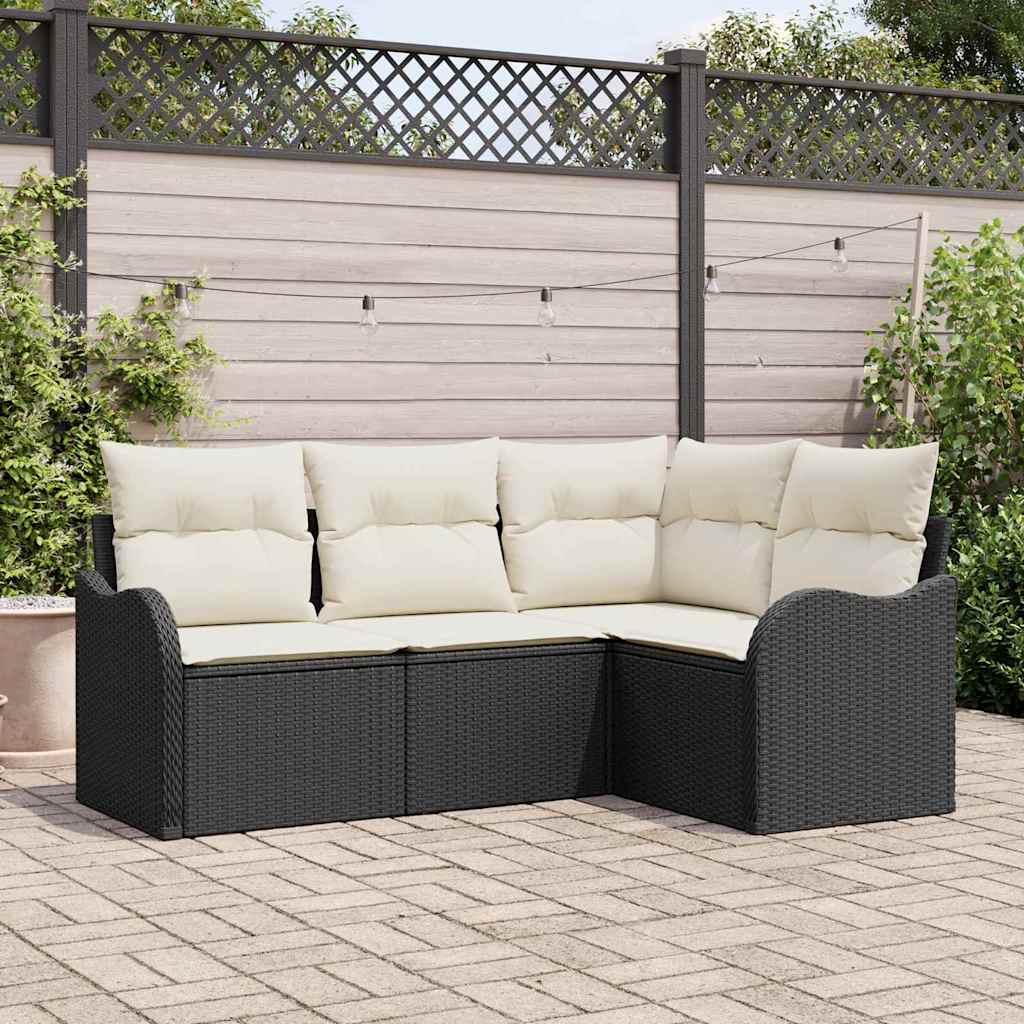 Ensemble de canapé de jardin 4 pc Noir polyrotin
