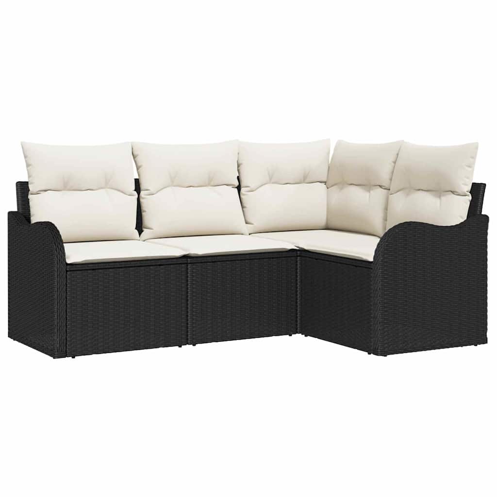 Ensemble de canapé de jardin 4 pc Noir polyrotin