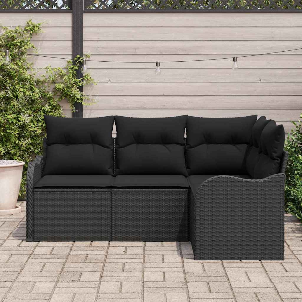 Ensemble de canapé de jardin avec stockage 4 pcs Noir polyrotin