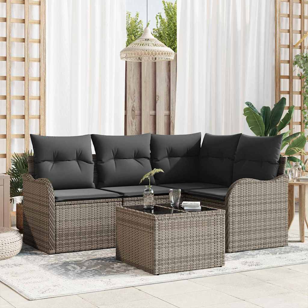 Ensemble de canapé de jardin 5 pc Noir polyrotin