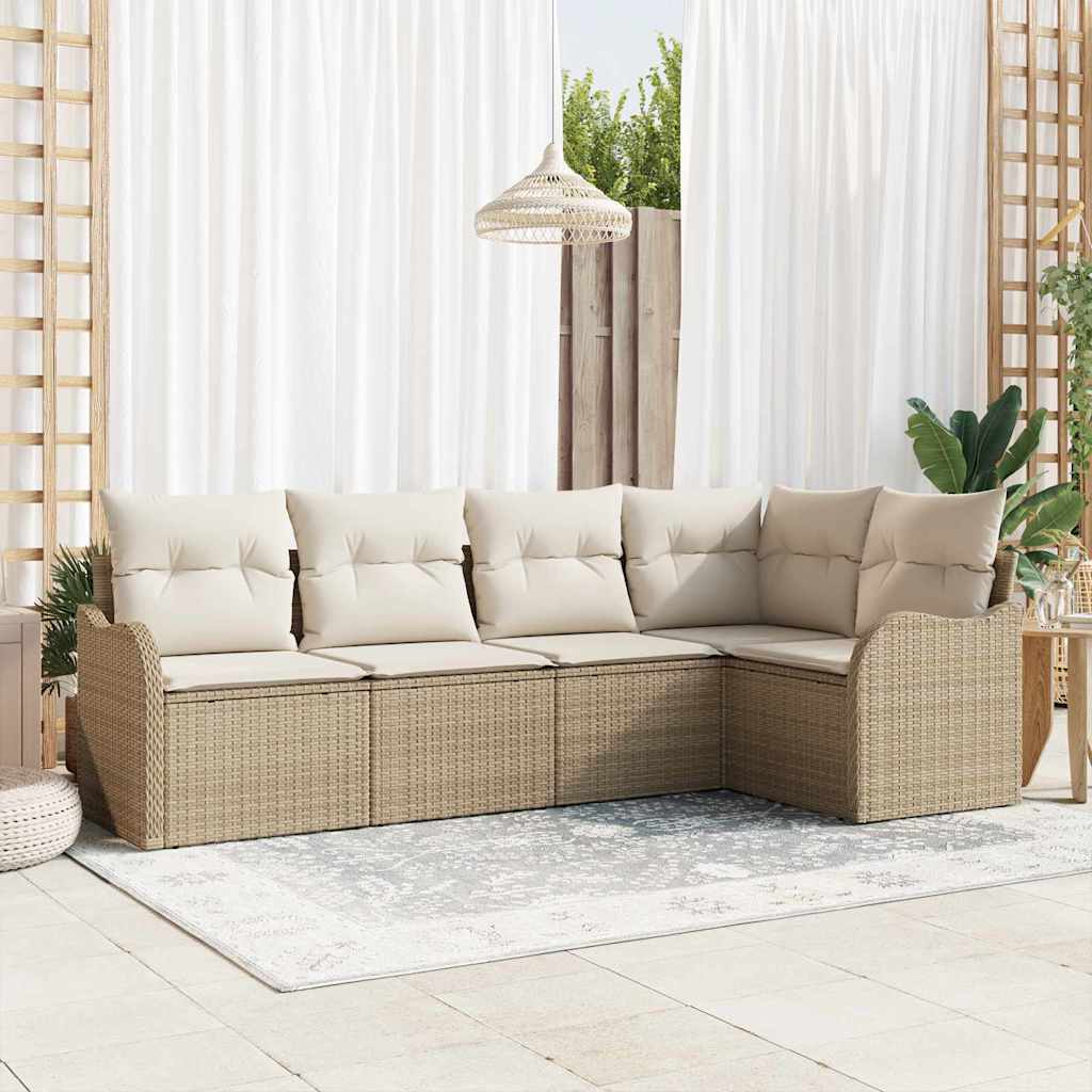 Ensemble de canapé de jardin 5 pc Beige polyrotin