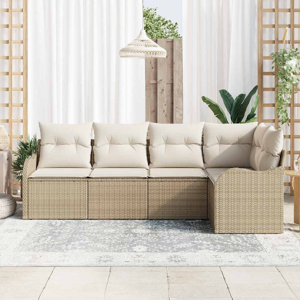 Ensemble de canapé de jardin 5 pc Beige polyrotin