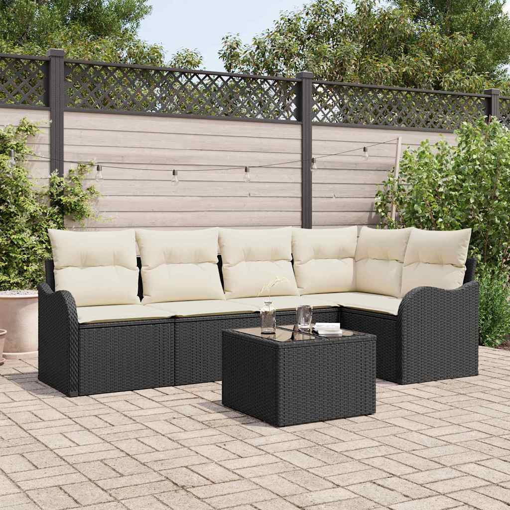 Ensemble de canapé de jardin 6 pc Noir polyrotin