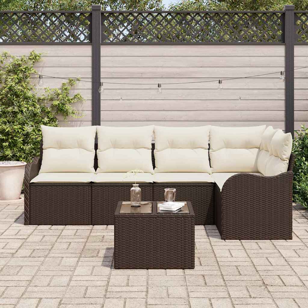 Ensemble de canapé de jardin 6 pcs Marron polyrotin