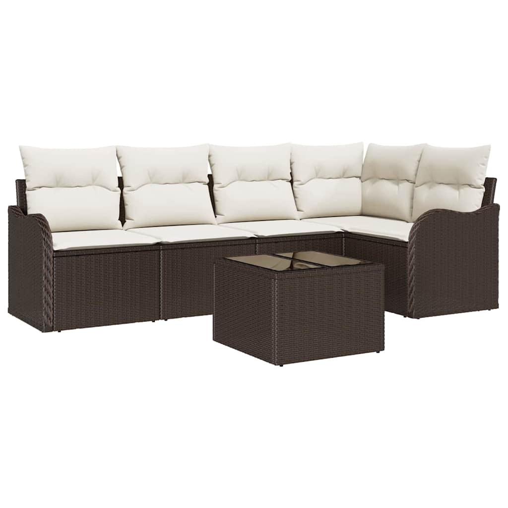 Ensemble de canapé de jardin 6 pcs Marron polyrotin