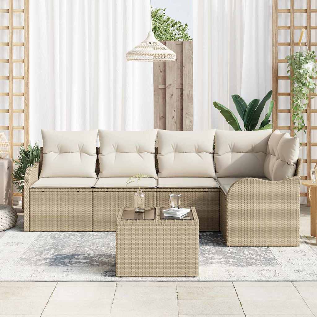 Ensemble de canapé de jardin 6 pc Beige polyrotin