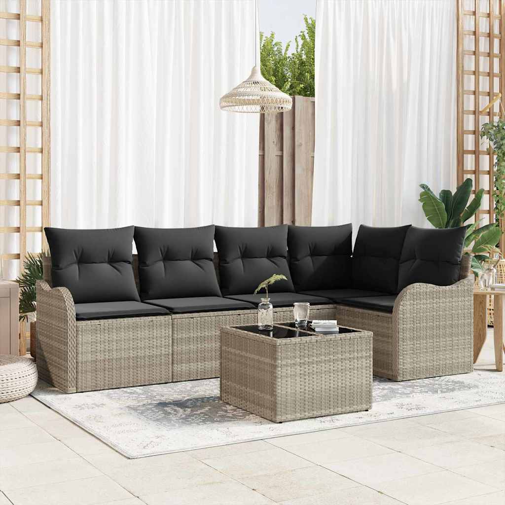 Ensemble de canapé de jardin 6 pcs Gris clair polyrotin