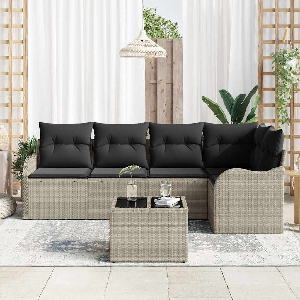 Ensemble de canapé de jardin 6 pcs Gris clair polyrotin