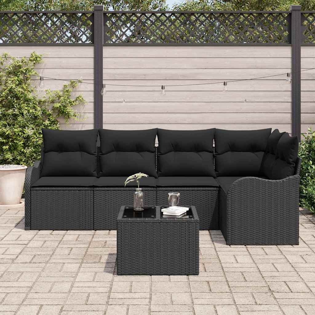 Ensemble de canapé de jardin avec stockage 6 pcs Noir polyrotin