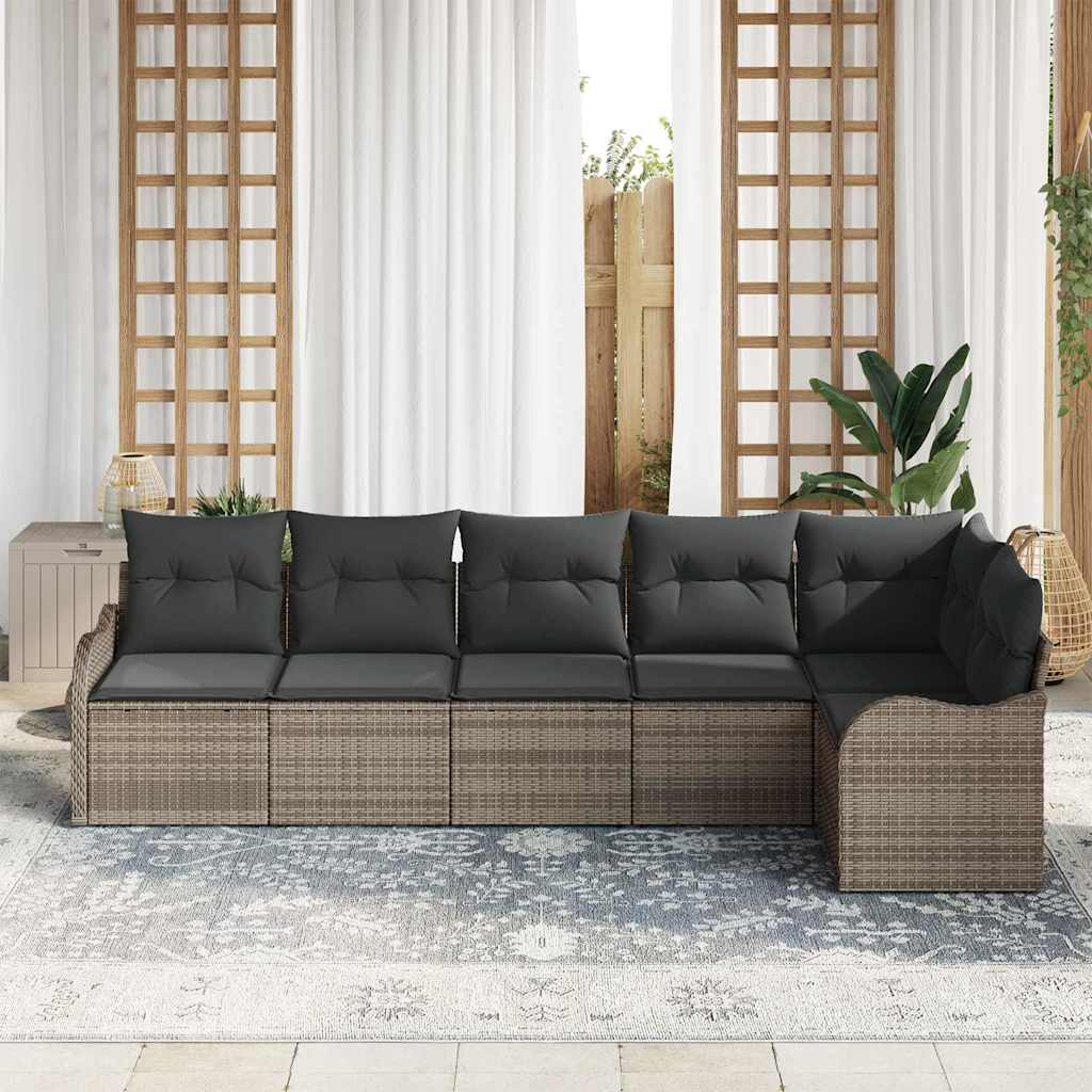 Ensemble de canapé de jardin 6 pc Gris polyrotin