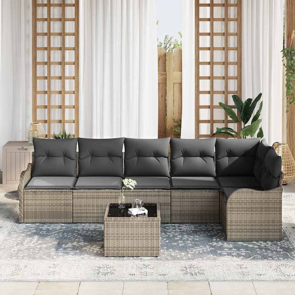 Ensemble de canapé de jardin 7 pc Noir polyrotin