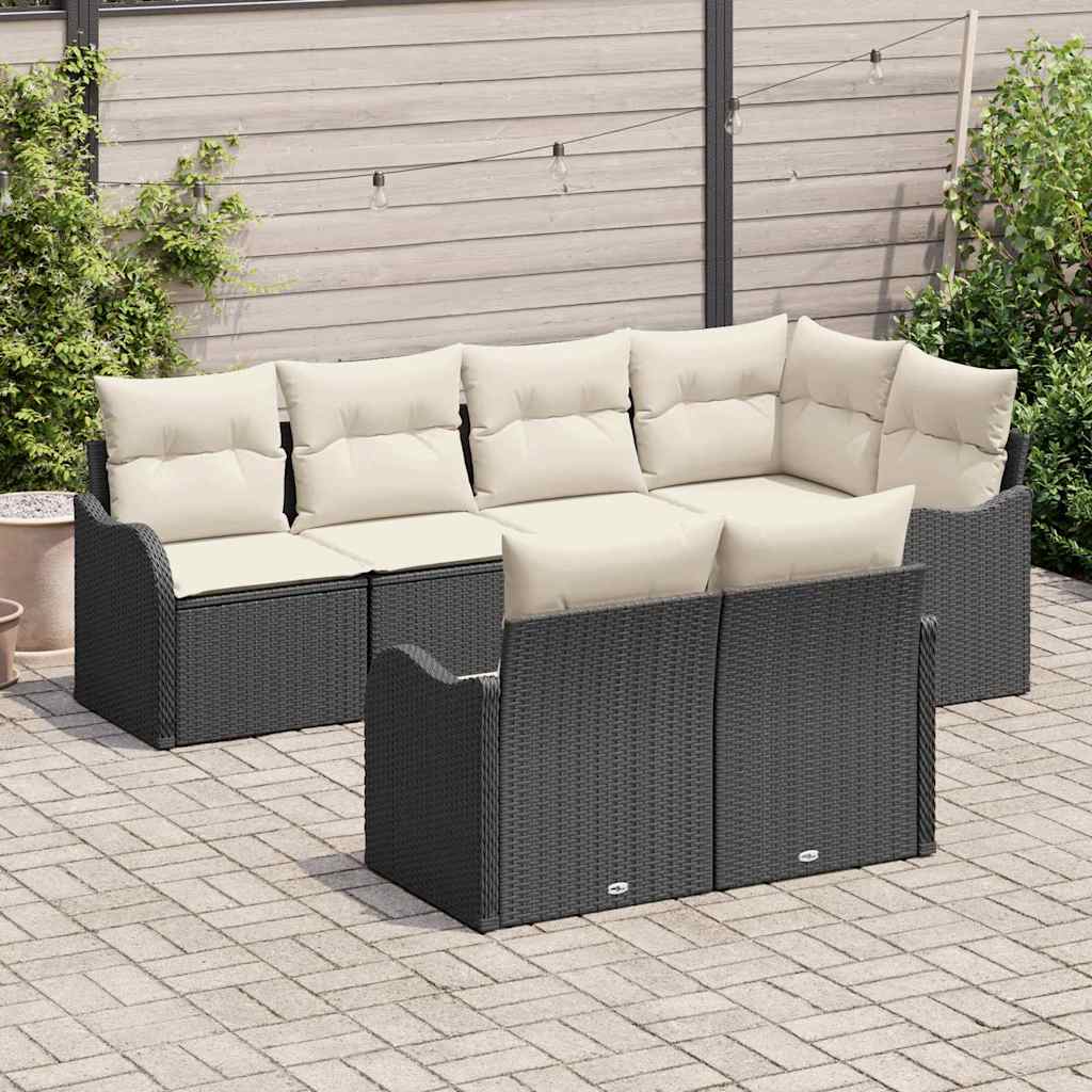 Ensemble de canapé de jardin 7 pcs Noir Poly rotin
