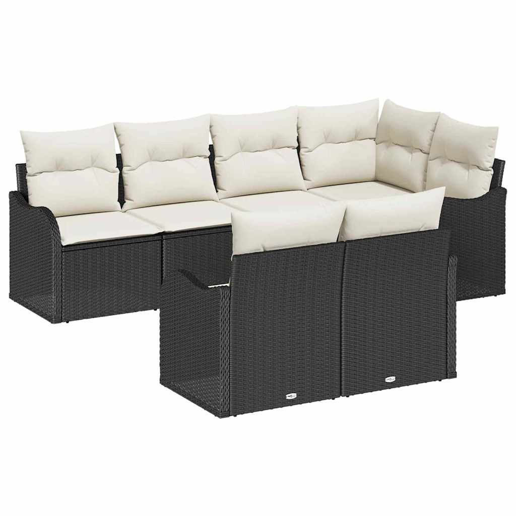 Ensemble de canapé de jardin 7 pcs Noir Poly rotin