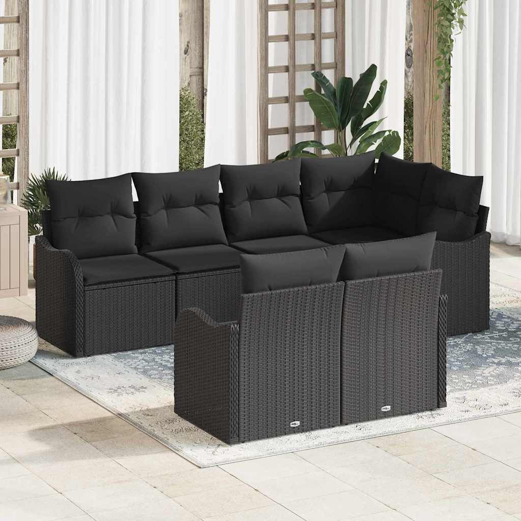 Ensemble de canapé de jardin 7 pc Noir Poly rotin
